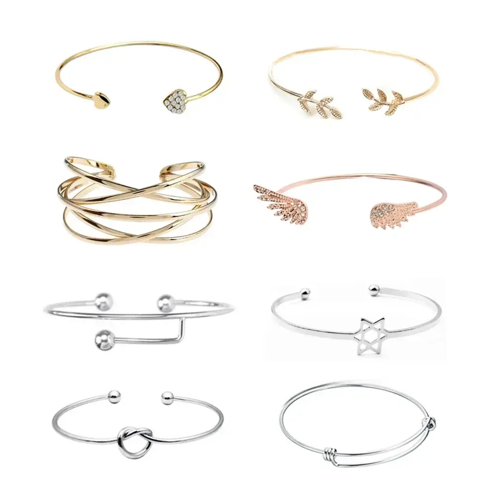 Fashion Wire Silver Plated Gold colors Expandable Adjustable Cuff Bangles Bracelets Girls Women Ladies Bohemia Boho Indian Bangle