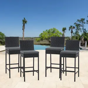 4 pcs Susu Polyethylene (PE) Wicker Outdoor 30'' Bar Stool with Cushion