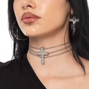 HeavenSent Savior Choker | Studded Cross Pendant Choker Necklace . Adjustable Chain , Waterproof, Tarnish Proof, Stainless Steel High Quality Statement Jewelry