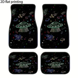 4pcs Car Floor Mats, UFO and Rocket Patterns, Material, Universal Fit for Front & Rear Seat Accessories, Washable Interior Decorations, Easy to Clean, All-Season Use, Durable, Car Accessories, Vehicle Interior Decor, Ufo Pattern, Fun Car Decor