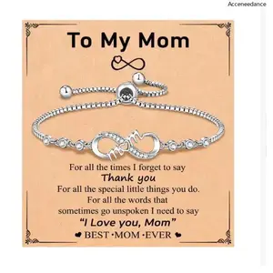 Women's Adjustable Silver Infinity Mom Bracelet with Greeting Card - Thoughtful Mothers Day Gift, Mom Gifts