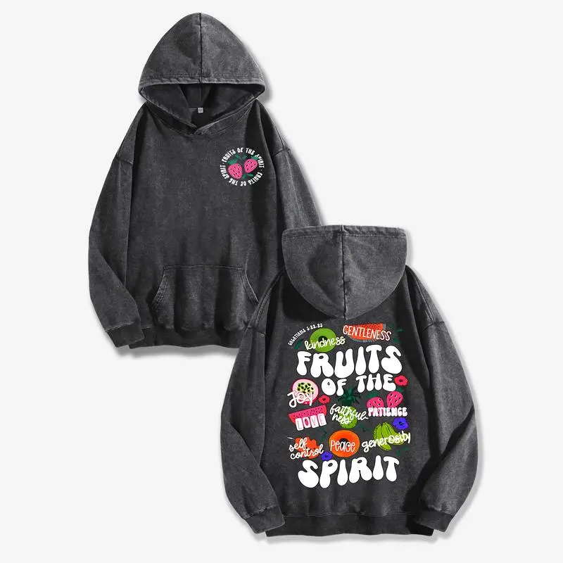 Fruit Of The Spirit Christian Washed Hoodie, Oversized Menswear And Women Menswear Tops, Gym Pump Cover, Hip Hop Y2K Graphic Apparel, Gift for Fans