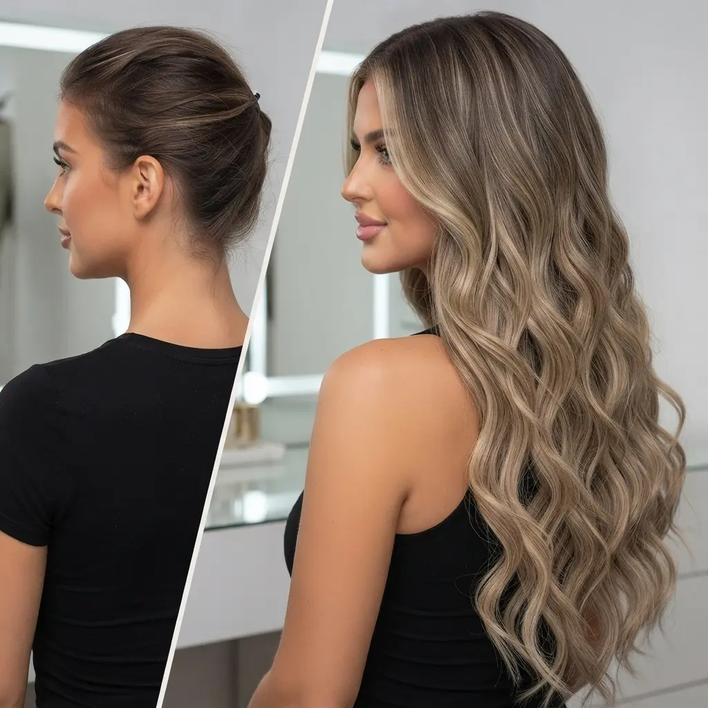 Women's 4-Pcs Clip-In Synthetic Hair Extensions, Wavy Curly Thick Soft Clip-On Hair Pieces Set