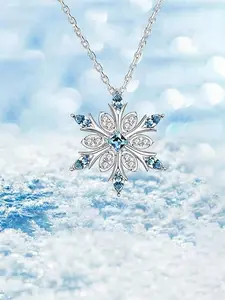 1 Pc Gorgeous Snowflake Cubic Zirconia Necklace Pendant For Women For Christmas Day Gift Wedding Engagement Anniversary Party Jewelry Whimsical Necklace