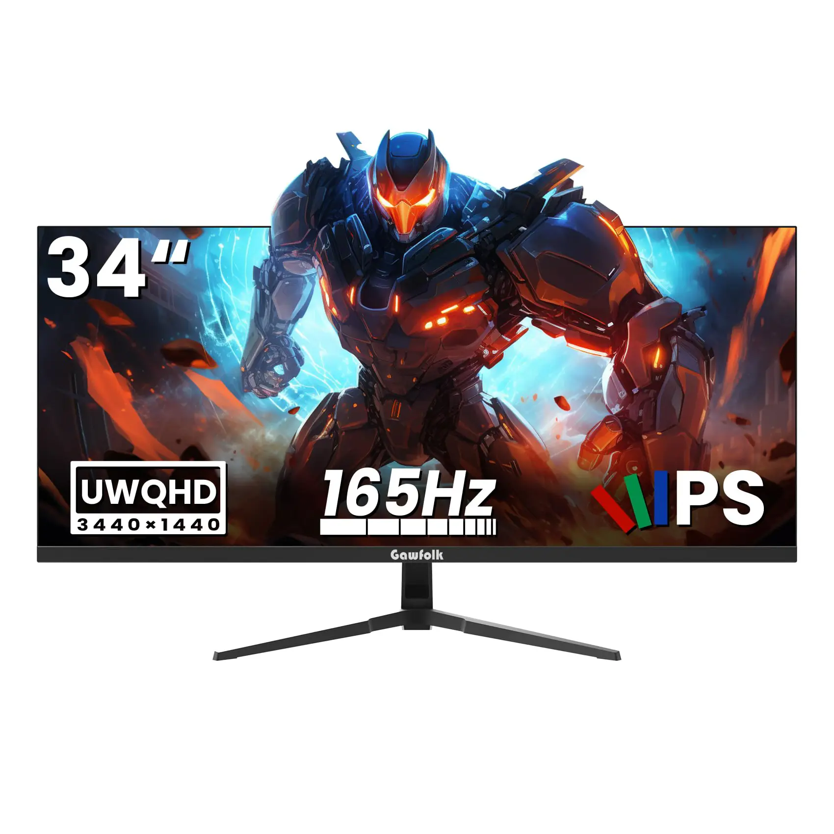 Gawfolk GF340C 34-Inch Ultrawide Gaming Monitor, 21:9 UWQHD 3440x1440 Frameless LED IPS Screen, 165Hz 1ms MPRT, FreeSync Sync, PIP/PBP Split Screen, Dual HDMI 2.0 & Dual DP 1.4, 100x100mm VESA Wall Mount, Built-In Game Assist