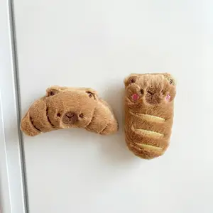 2 Pcs Cute Plush Bread Fridge Magnet Set, Adorable Capybara Croissant & Baguette Decor, Strong Magnetic Fridge Decor for Home
