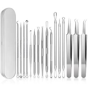 15 PCS Blackhead Remover Tool Kit - 410 Stainless Steel Acne Pimple Extractor Set with Metal Box for Blemish Removal