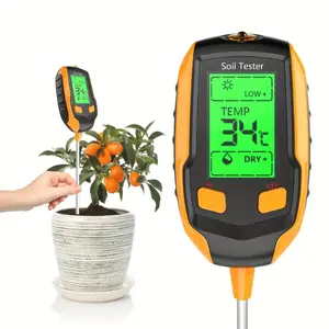 Digital Soil Test Meter Multi-Parameter Monitor for pH EC Temp Moisture Humidity Sunlight LED Display Battery-Free Portable Design with Ergonomic Handle Durable Polypropylene for Garden Lawn Indoor & Outdoor Plants