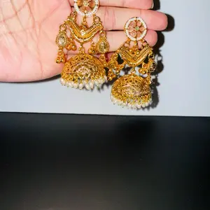 Kashmiri Earrings with Pink Stones and Gold Accents Traditional Indian Jewelry