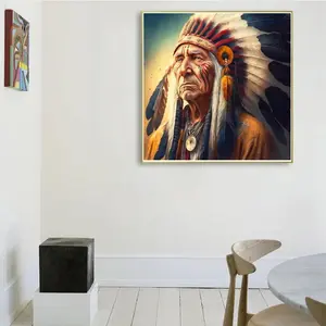 Indian Chief Pattern DIY Diamond Arts Colorful Painting Kit without Frame, 5D Diamond Arts Colorful Painting Kit, Wall Art Decor for Home Living Room Bedroom