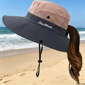Wide Brim Ponytail Cap For Women, Adjustable Foldable Headwear Built With Hair Opening, Lightweight Hat With Reliable UV Protection, Suitable For Beach Leisure, Hiking And Daily Outdoor Activities