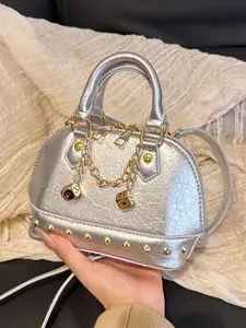 Niche design metal rivet chain shell bag, mini hand-held crossbody dice pendant, punk sweet cool small bag, Casual trendy handbag, hand-held crossbody dual use, women's bag, suitable for shopping, dating and street shooting, Casual trendy purses