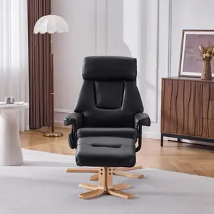 OPUL Black PU Leather Heated Massage 360° Swivel Modern Accent Chair, Chair with ottoman, Ergonomic Comfort for Living Room, Bedroom Reading Nook Small Single Sofa for Small Spaces, Bedroom, Office, Apartment