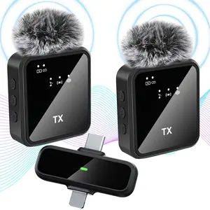 Wireless Lavalier Microphone, Rechargeable Mini Microphone with Noise Cancellation, Portable Microphone for Video Recording, Vlog, Rechargeable Lapel Mic