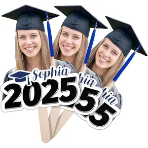 Graduation Custom Cutout Big Head on a Stick, Fun Face Cardboard Cutouts,Real Life Size, Personalized Fat Heads, 6 to 18", Party Décor, Birthday, Upload Your Photo, 1 PC, Black