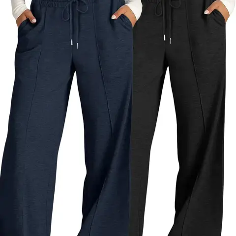 Women's Solid Color Drawstring High-Waist Wide Leg Elastic Pants, Loose-Fitting Casual Trousers with Pockets for All Seasons, Comfortable Daily Wear, Women's Affordable Pajamas