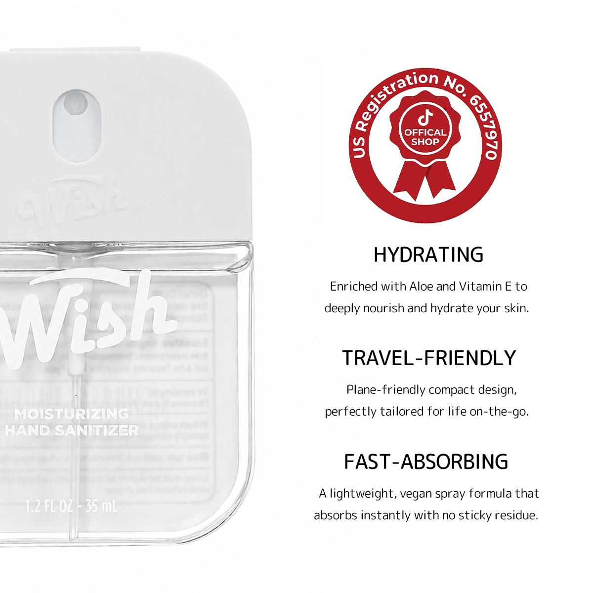 【Summer Edition】Wish Refreshing Hand Sanitizer Spray 4-Pack, 1.2 fl oz Each – Watermelon Sugar, Cherry Blossom, Island Coconut & Cucumber Melon
