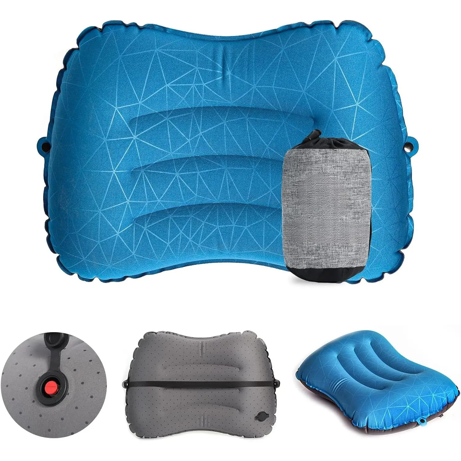 Camping Pillow - Inflatable Pillow - Travel Pillows for Backpacking & Airplane, Lumbar Support 2.0 Blow Up Pillow, Ultralight Compressible, Comfortable, Ergonomic Pillows