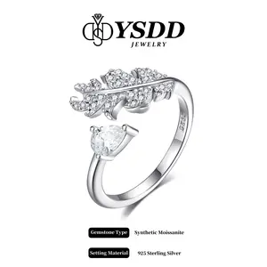 【#563 Feather】Elegant Pear Cut Feather Ring (0.5ct) , Necklace (1CT),Earring(1CT Total) Synthetic Moissanite Jewelry in 925 Sterling Silver