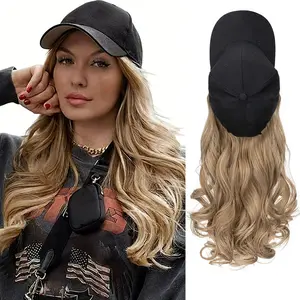 MY-LADY 16inch Hat Wigs Baseball Cap With Hair Synthetic Wavy Curly Hair Body Wave Hair Pieces for Women