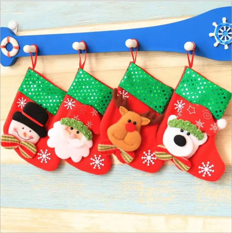4 packs mini Christmas Stockings 3D glitter Xmas Santa Claus Snowman Reindeer Small personalized Holiday treat bag