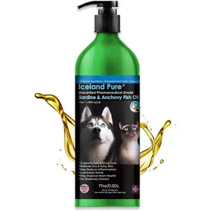 Sardine Anchovy Oil | 1296mg Omega | Unscented Pharmaceutical Grade | For Dogs & Cats | BPA-Free Brushed Aluminum Epoxy Coated Bottle with Pump 17 OZ