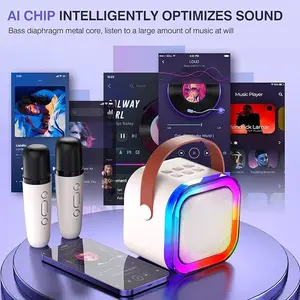 Karaoke Machine for Kids & Adults Portable Bluetooth 5.0 Mini Speaker with 2 Wireless Mics & Colorful Lights for Home Parties & Outdoor Events Perfect Gift for Birthdays & Family Gatherings