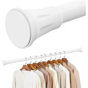 1.1 Inch Diameter Tension Closet Rods for Hanging Clothes 32-97 Inch, Adjustable Pole Closet to Hang Clothes, Heavy Duty Closet bar for Wardrobes with No Drilling Holder, White