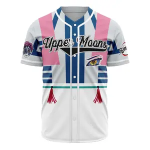 AniBase Club Upper Moons Akaza Demon Slayer Baseball Jersey - Premium All-Over Print, 100% Polyester, XS-5XL, Unisex Fit, Anime-Inspired Design