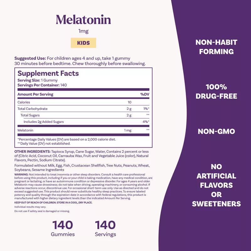 Natrol Kids' Melatonin 1mg Sleep Aid Gummies - Strawberry - 140ct Healthcare Fitness Dietary Vitamin