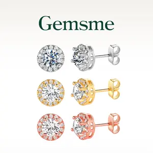 GEMSME 1CT 3 Pairs 3 Colors Round Cut 6.0mm Cubic Zirconia Halo Hypoallergenic Stud Earrings Set for Women Men E-0605-4 Cz Fashion Jewelry Accessories