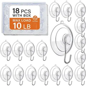 18 Pack Suction Cup Hooks Max Load 10LB, 1.77Inch Suction Cup Hook for Glass Window, , Suitable for Glass, Windows, Bathrooms, Kitchens, Tiles, Shower Cubicles