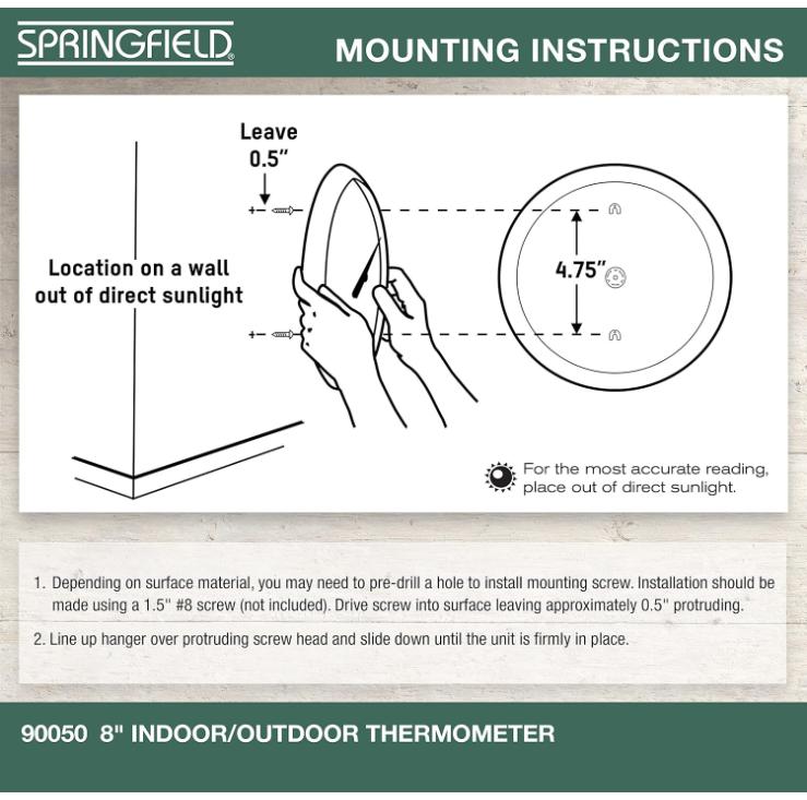 Indoor Outdoor Big and Bold Dial Thermometer, Wireless Thermometer with Easy to Read Large Numbers for Patio, Pool, and Indoor Areas, 8-Inch, White