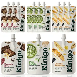 kinigo vegan high protein meal replacement shake with Korean drinks flavor misugaru, matcha, and chocolate - great for plant protein shakes, breakfast drink