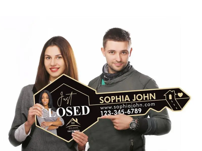 Personalized Real Estate Key Cutout Sign - Custom Realtor Social Media Photo Prop