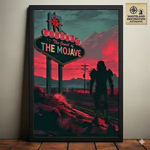 [SALE UP TO 40%] The Jewel of The Mojave Poster, Fallout-Inspired Wasteland Art, Post-Apocalyptic Neon Sign Print, Gaming Gift for PC Gamers, Physical Poster.