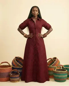 Agege Red Ankara Kaftan Dress - Luxury African Print Gown