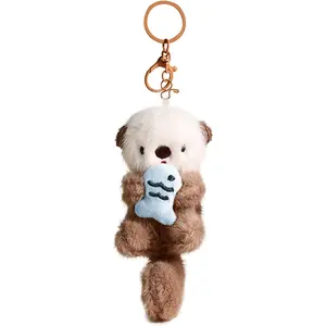 3PCS Cute Otter Plush Keychain Set, Adorable Hugging Otter Bag Charm with Soft Plush Material and Metal Lanyard, Kawaii Animal Keychain Gift for Women, Teens and Otter Lovers