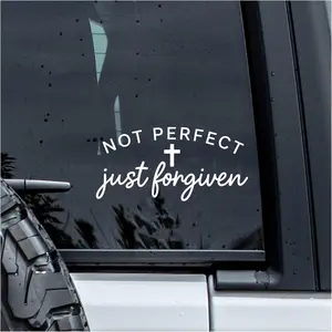 Cross Not Perfect Just Forgiven Decal, Jesus Car Window Decals, 6 Inches UV DTF Tranfer Car Stickers, Weatherproof Car Truck Window Bumper Sticker, Faith Car Stickers and Decals for Christians