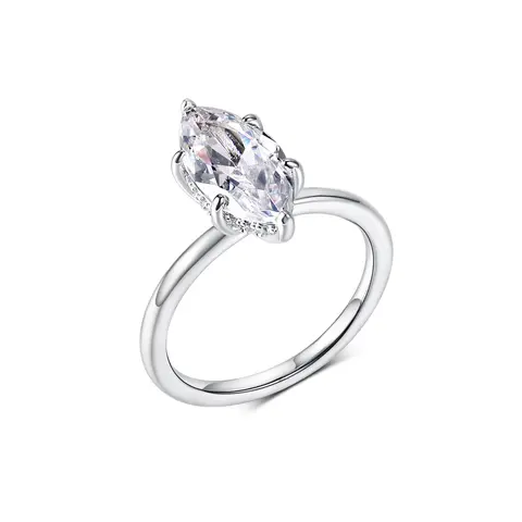 GEMESME Women's Marquise Cut Crystal Engagement Ring - 2CT Single Stone Artificial Zircon, Classic Multi-Size Gold Band, Elegant Diamond Replica Ring, Wedding/Birthday Gift, Free Return Costume Jewelry