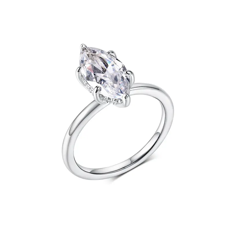 GEMESME Women's Marquise Cut Crystal Engagement Ring - 2CT Single Stone Artificial Zircon, Classic Multi-Size Gold Band, Elegant Diamond Replica Ring, Wedding/Birthday Gift, Free Return Costume Jewelry