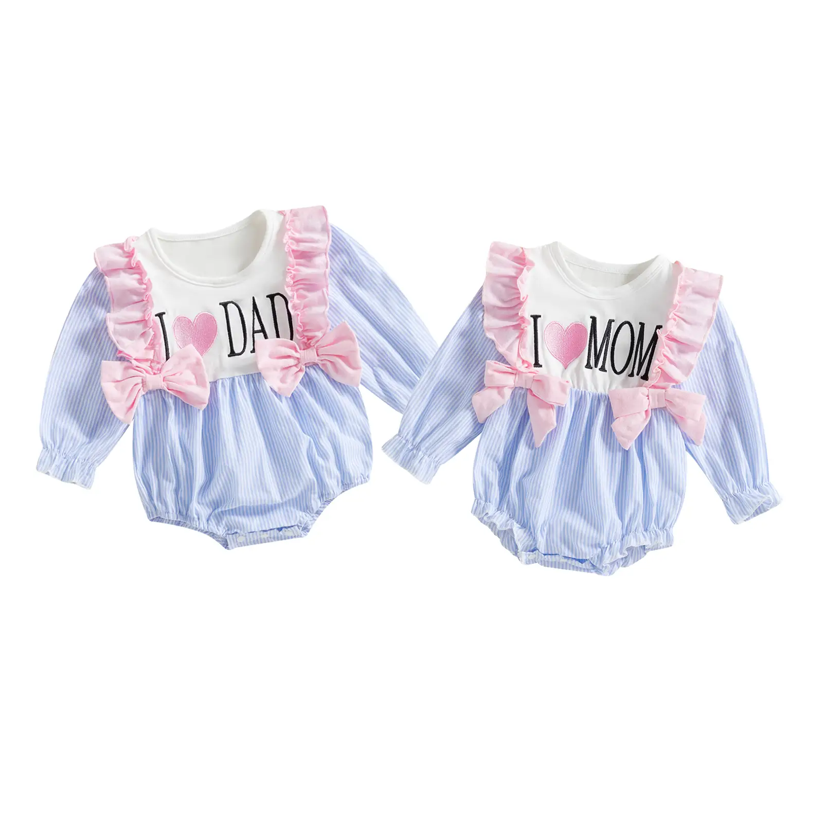 Newborn Baby Girl Bubble Sweatshirt Romper Jumpsuit Cute Bowknot Striped Long Sleeve Bodysuit Spring Warm Outfits #Springtok