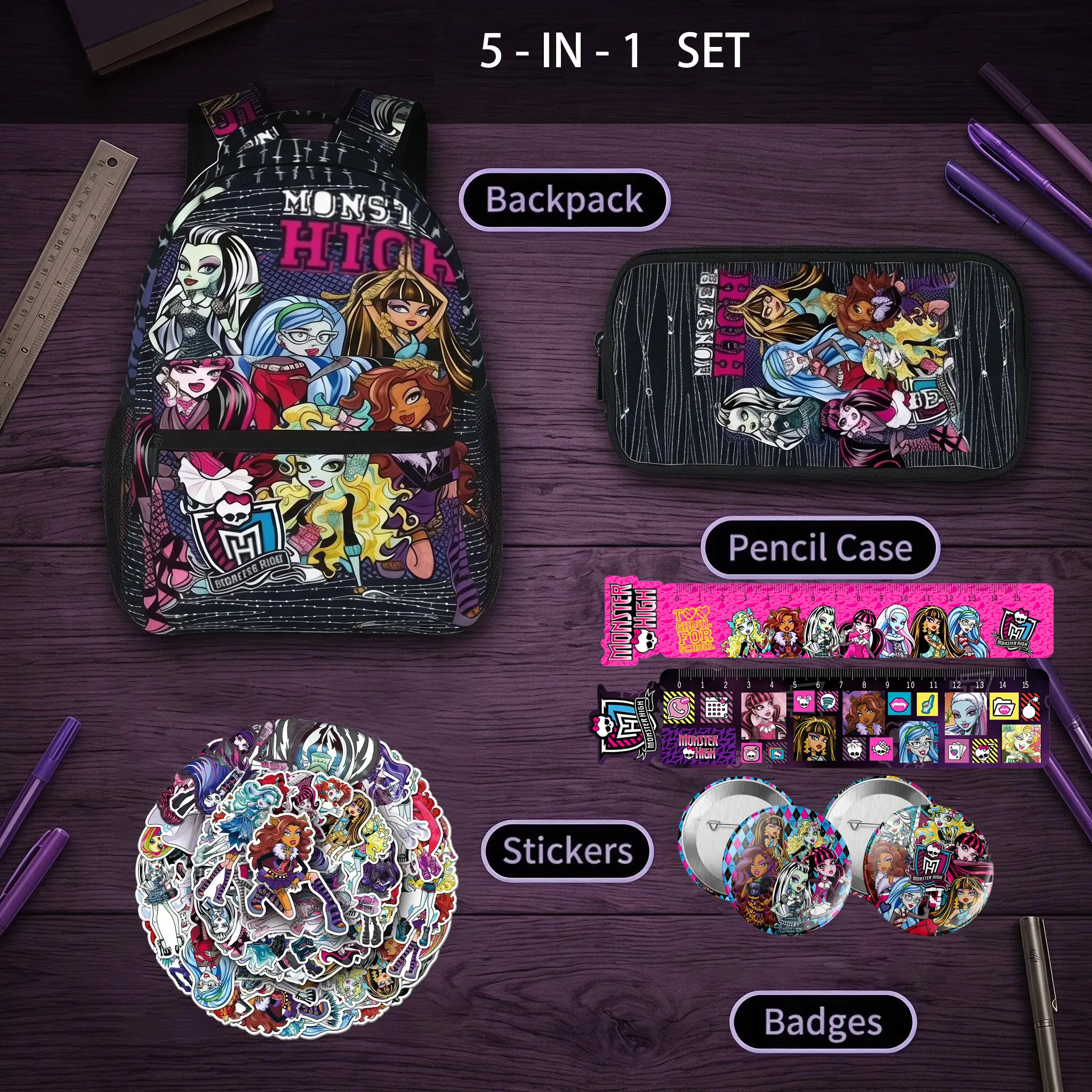 Monster high Backpack for Teenagers Breathable Padded Back Monster high dolls Bookbag with Side Water Bottle Pockets, Daily Travel Monster high doll Daypack for School Travel