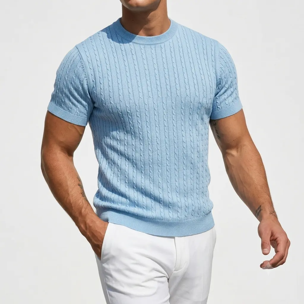2026 #SummerVibes Simple and fashionable solid-color short-sleeved knitted shirt, same style for both men and women, summer casual loose round-neck party retro base shirt, Tops, Knitwear