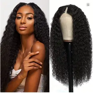 [NEW IN] MYLOCKME 14-32 Inch V Part  Deep Wave Wig Human Hair 180 Density  Brazilian Curly Wave For Women No Glue No Leave Out