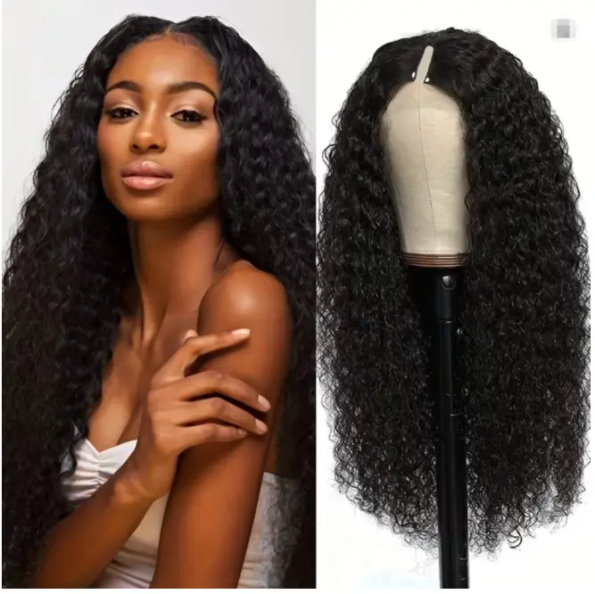 [NEW IN] MYLOCKME 14-34 Inch V Part  Deep Wave Wig Human Hair 180 Density  Brazilian Curly Wave For Women No Glue No Leave Out