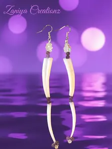 Zaniya Creationz Amethyst Dentalium Earrings - Unique Nature-Inspired Design with Amethyst Quartz & Natural Elements - No Warranty