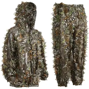 Ghillie Suit Gilly Hunting Suits 3D Leaf Camo Coveralls for Youth & Adults Lightweight Breathable with Elastic Waistband Cuffs Tree Cap Camouflage