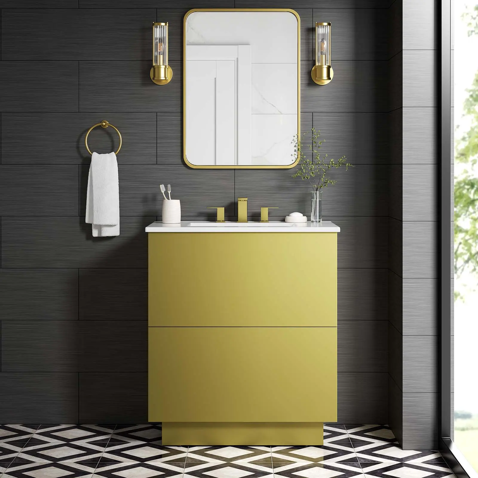 Modway Quantum 30" Modern Design Bathroom Vanity with Storage, White Gold Finish
