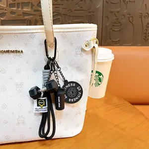 Fitness keychain set, silicone material dumbbell, kettlebell, weight plate keychain, cute keychain fitness accessory suitable for both men and women, high-quality fashionable jewelry gift Sunshine Vibes Charm